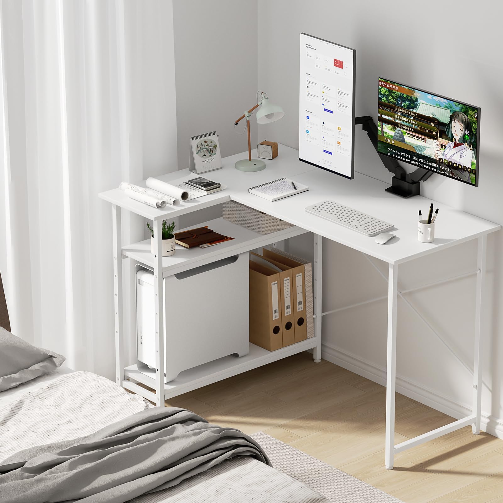 pcデスク l字デスク パソコンデスク 幅110cm 机 pcデスク 左右両替対応 コーナー 棚板高さ5段可動 ワーク 省スペース 書斎 ゲーミング オフィス シンプル L字型 作業机 勉強机 リモー 6,386円