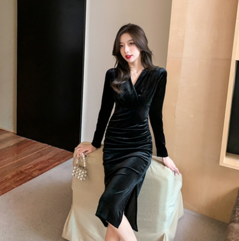 ワンピース デート ワンピドレス 膝丈 ひざ丈 袖あり 長袖 Vネック スリム タイト 細身 スリット かわいい 大人可愛い きれいめ シンプル カジュアル 大人 上品 おしゃれ お洒落 主役級 4,987円