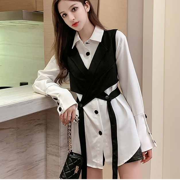 トップス シャツ ベスト 白シャツ 長袖 2点セット ツーピース お得 かわいい 大人可愛い 5,318円