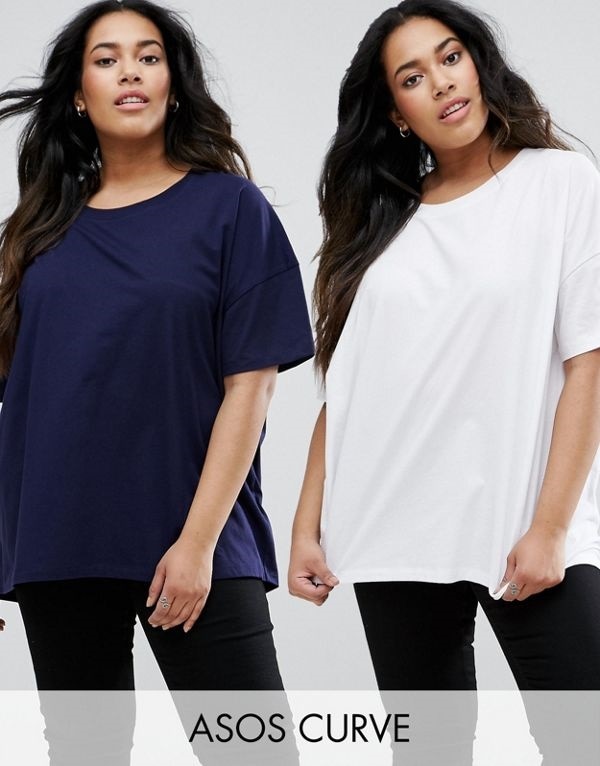 ASOS エイソス レディース 大きめサイズ ゆったりサイズ 送料無料 Navy/white CURVE Super Oversized T-Shirt 2 Pack Save 10%