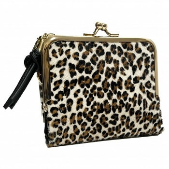DAICO Pisoraro（ピソラロ） ハラコ がま口二つ折りミニウォレット LEOPARD-WH PR241