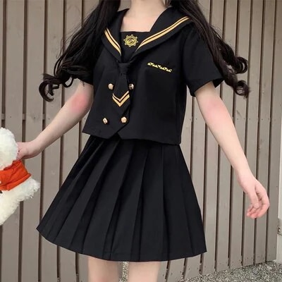 ダーク系オリジナルJK制服学院風学生夏正統海軍襟セーラー服上着2点セット 5,997円