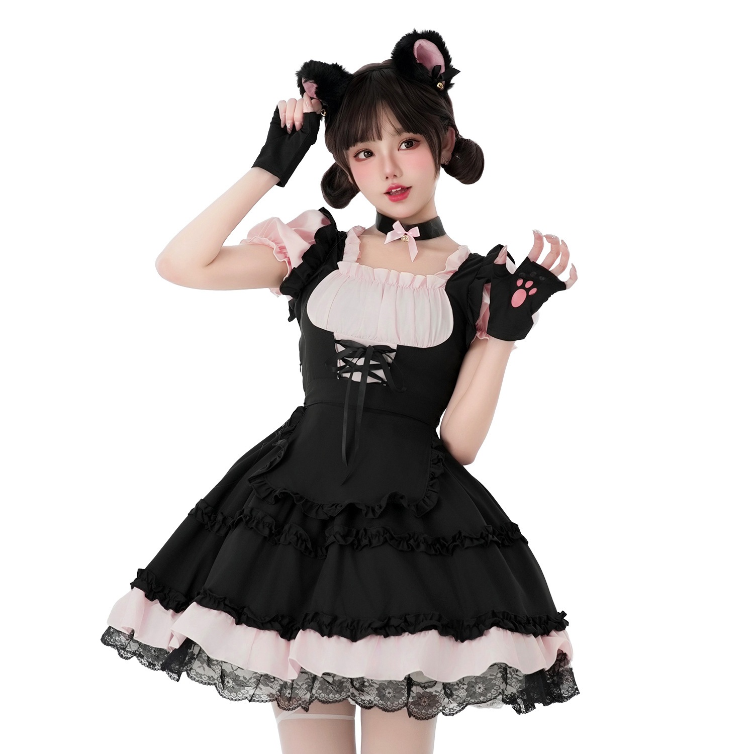 猫女性黒い白いメイド服装日系アニメコスプレローリー王女メイド制服cosはワンピースを演じます