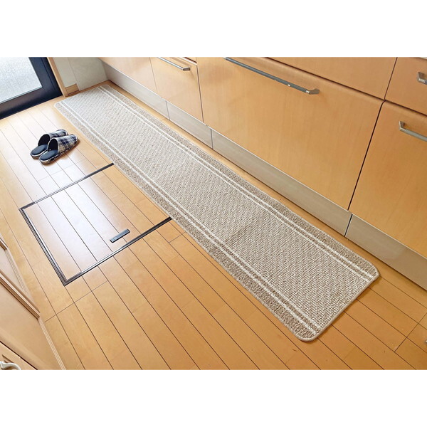 マルナカ 6452 日本製キッチンマット コットンライン 45×240cm ベージュ メーカー直送