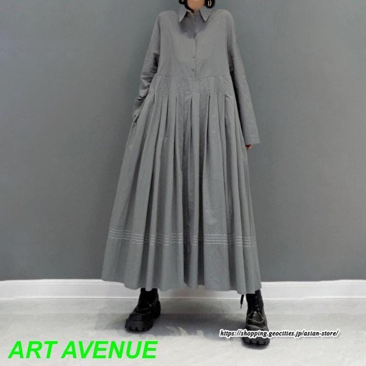 プリーツワンピース 秋ワンピース シャツワンピース フレアワンピース 切り替え 長袖 ロングワンピース レディース 秋コーデ 広い裾 5,415円