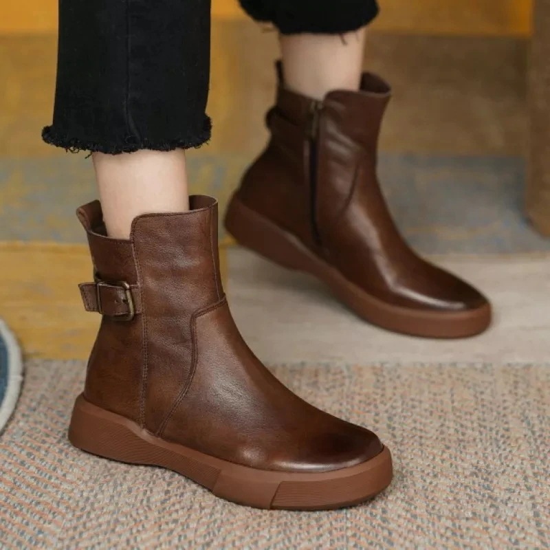 【 今季大注目のアップ】 カジュアル レトロ ストリート 痛くない 丸トゥ ブーツ