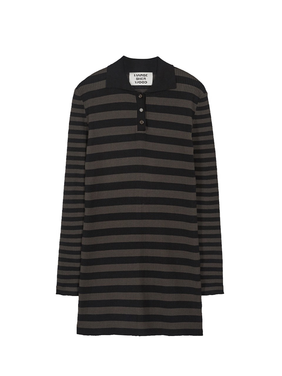 【MARGESHERWOOD】 PK STRIPE MINI DRESS : KHAKI / BLACK