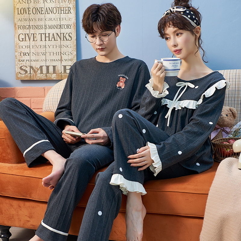 大人気！ パジャマ カップル ペアパジャマ 長袖 メンズ 恋人 お揃い ペアルック セット 長ズボン 部屋着 おしゃれ 丸首 棉 ルームウェア レディース