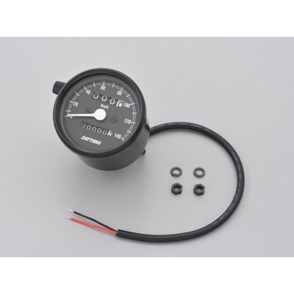 D15621 機械式スピードメーター φ60 ホワイトLED照明 ブラックボディ/ブラックパネル 140km/h