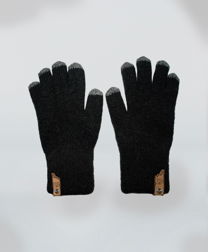 ALPACA FINGER HOLE KNIT GLOVES [BLACK]
