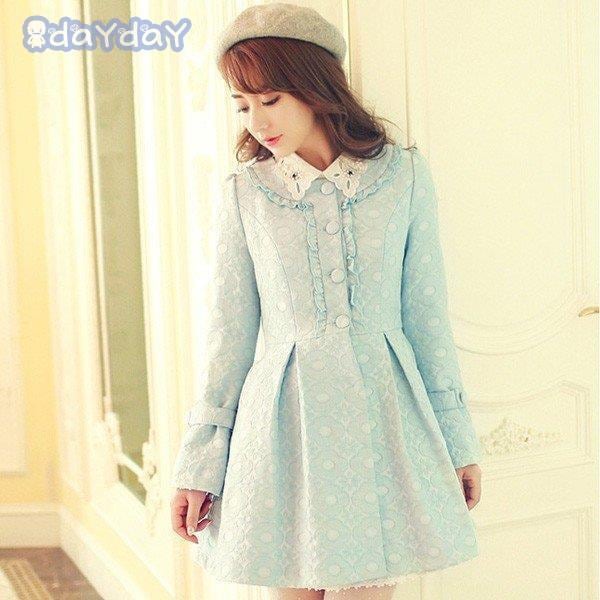 レディース　新作　新品　安い　かわいい　ロング丈　コート　フェイクファー　ボタン　レース　ポケット　オシャレ