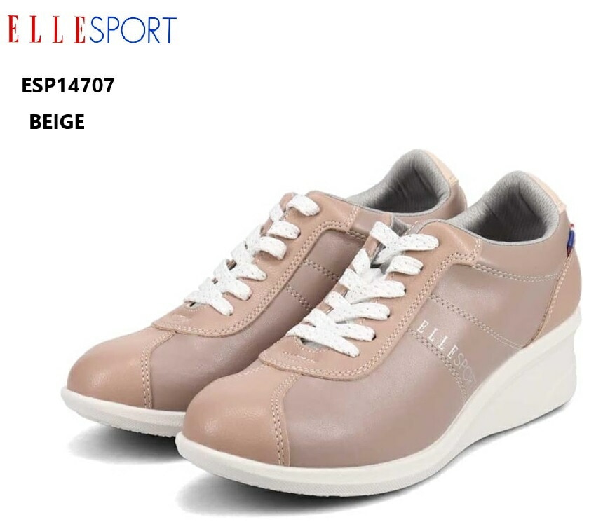 エルスポーツ(ELLESPORT)ESP14707 ウェッジスニーカー エレガントな印象のウェッジヒールが特徴のレースアップシューズ ソフトで足馴染みの良いソフトストレッチPU素材 通学にも最適