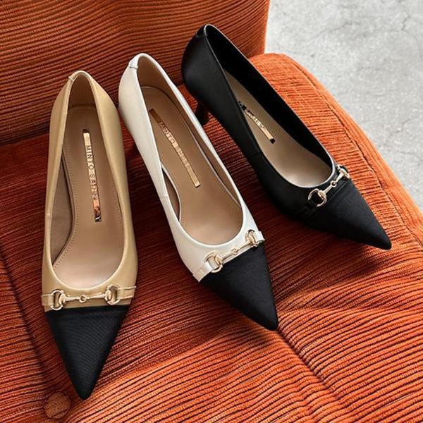 女性靴配色ポインテッドトゥヒール