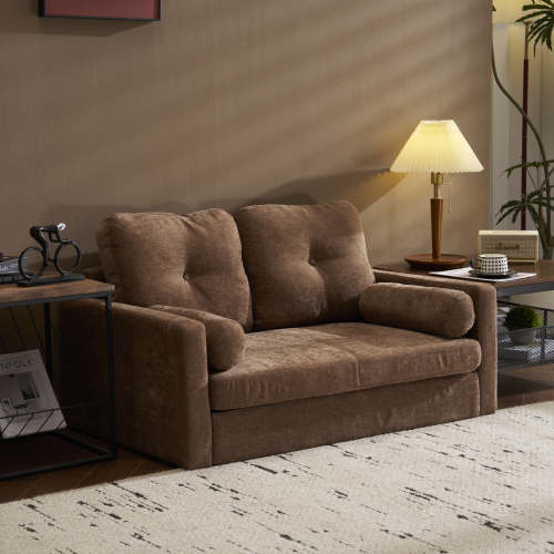 Brownソファ 二人掛け カウチ 枕付き ソファー おしゃれ 柔軟 ふわふわ 取付可能な脚 柔軟な背もたれ　取り外し可能な背もたれ コンパクト 一人暮らし
