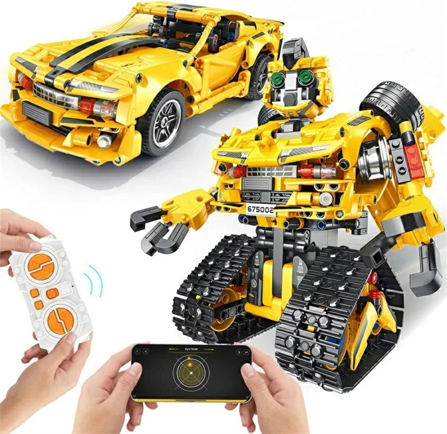 ブロックロボット 2in1リモート コントロールロボット RCビルディングキット プログラミング玩具 組み立ておもちゃ モバイルアプリのリモコン 教育用RCロボット STEMおもちゃ 男の子 子供ブロ