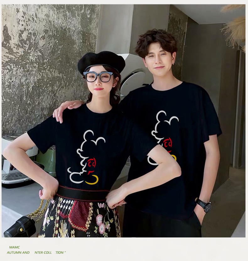 限定特偭ミッキーtシャツ ペアルックカップルtシャツ 綿100 可愛いミニープリント