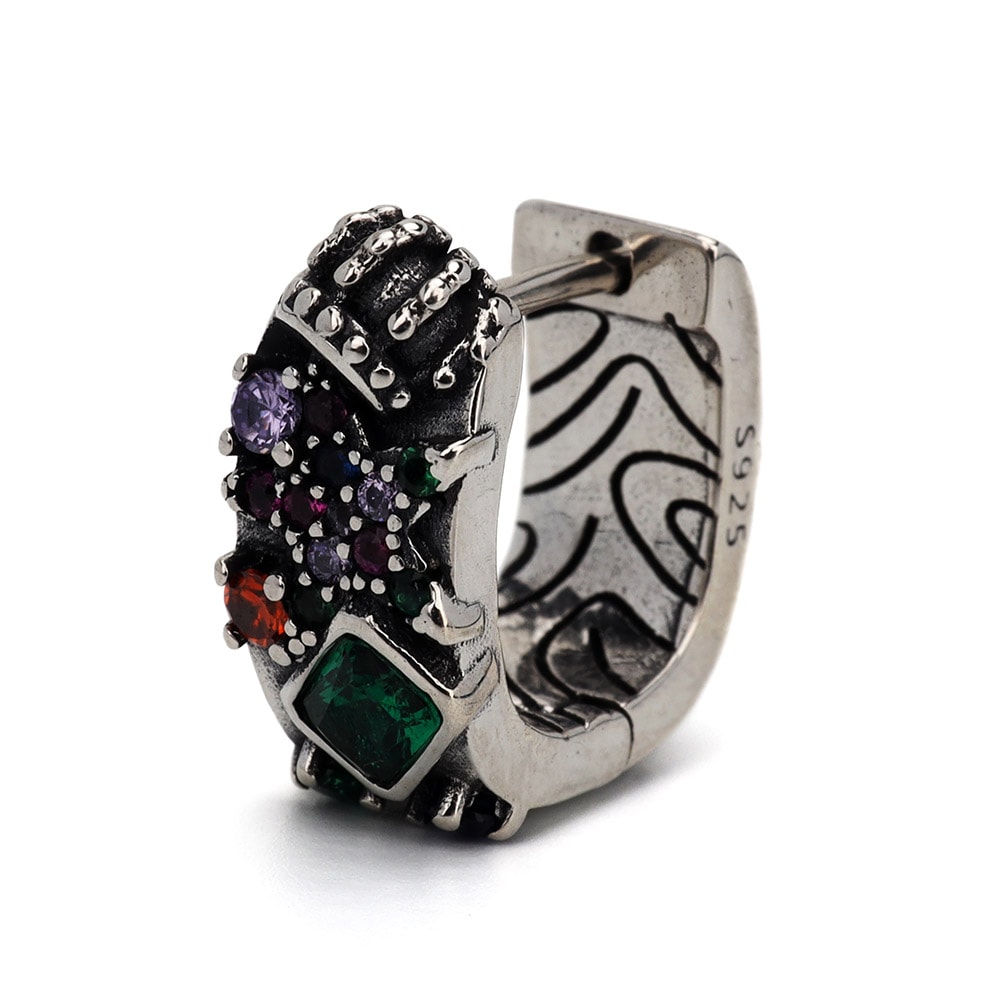 S925 CZ アンティークフープピアス [es406]