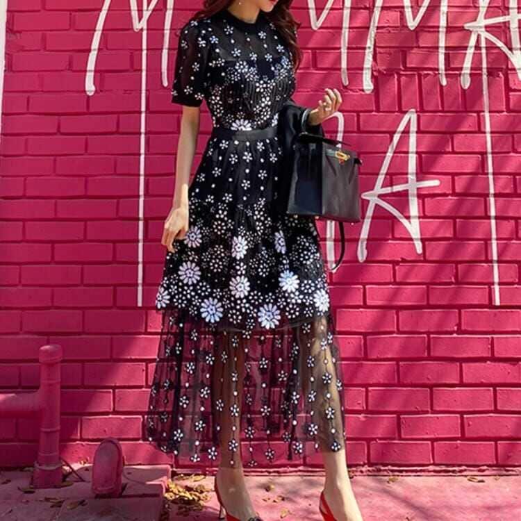 ワンピース 上着 人気 おすすめ おしゃれ お洒落 激安 安い プチプラ シースルー 半袖 ラウンドネック 丸首 ふんわり Aライン 膝丈 柄 花柄 透け ポリエステル 可愛い かわいい l