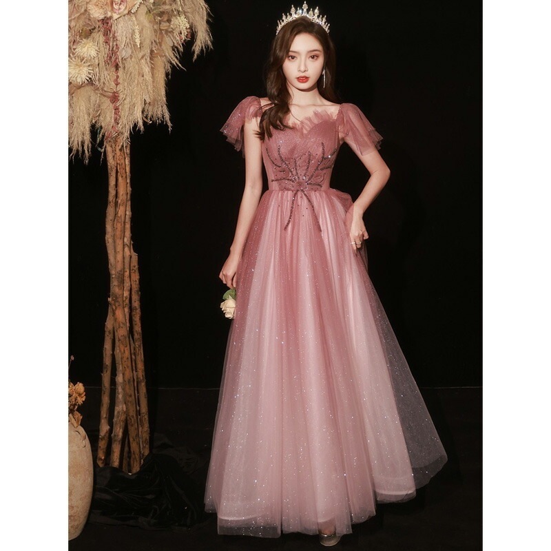 結婚式ドレス 二次会ドレス 赤 グラデーション オシャレ ゲストドレス チュール ドレス ロング Aライン イブニングドレス 発表会ドレス 演奏会ドレス ロングドレス 可愛い XS S M L XL