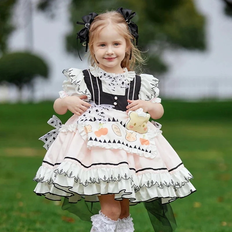 爆裂超特価人気SALE 女の子用カートゥーンフリルドレスショートスリーブ誕生日パーティードレス子供用ロリータハロウィンクリスマス平価