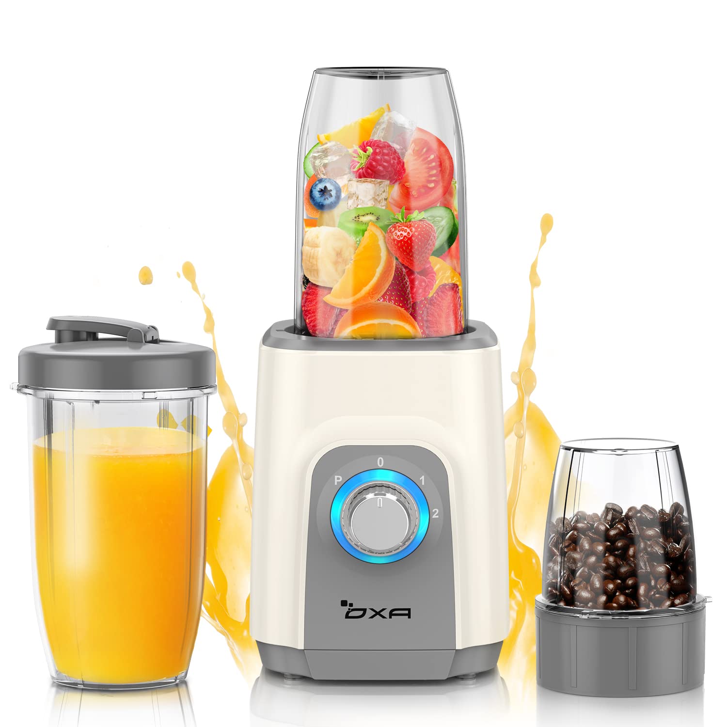 OXA ジューサー ミキサー スムージー 一台多役 三つボトル 500ml*2 300ml コーヒーミル 6枚刃 450Wハイパワー 高速回転 氷も簡単に砕ける 果物/野菜/離乳食/ミルクセーキ 水洗