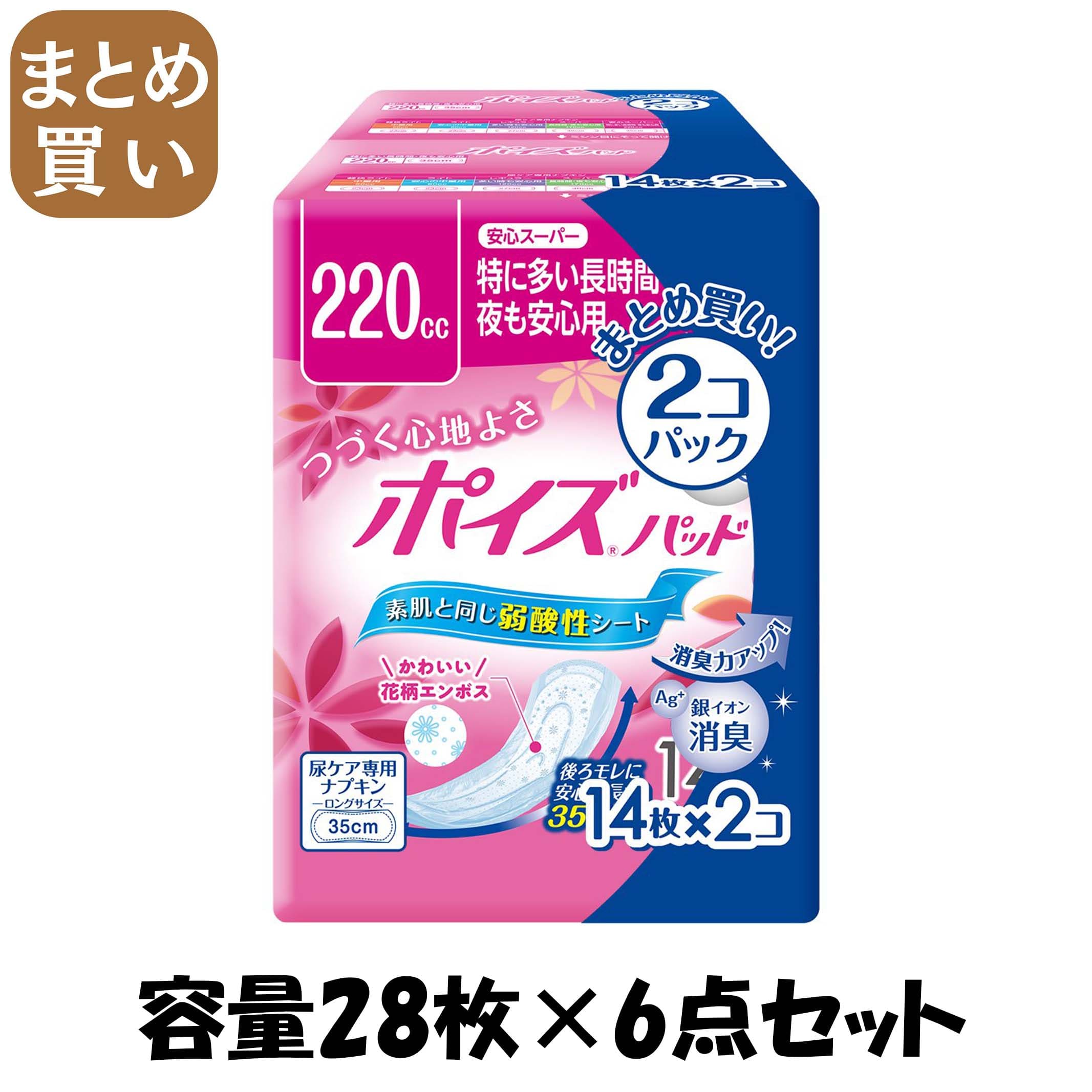 【まとめ買い】ポイズパッド安心スーパー１４枚×２個パック 容量28枚×6点セット 日本製紙クレシア 生理用品