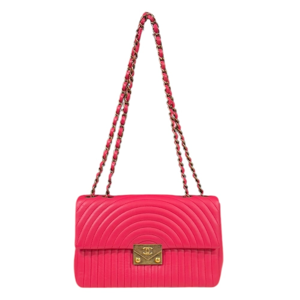 シャネル デザインステッチ ショルダーバッグ ラムスキン ピンク CHANEL 中古