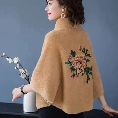 ショール付きチャイナドレス レ今週の割引は 25% オフですディース 秋 冬 模造 ミンク カーディガン レディース コート 刺繍qoo10