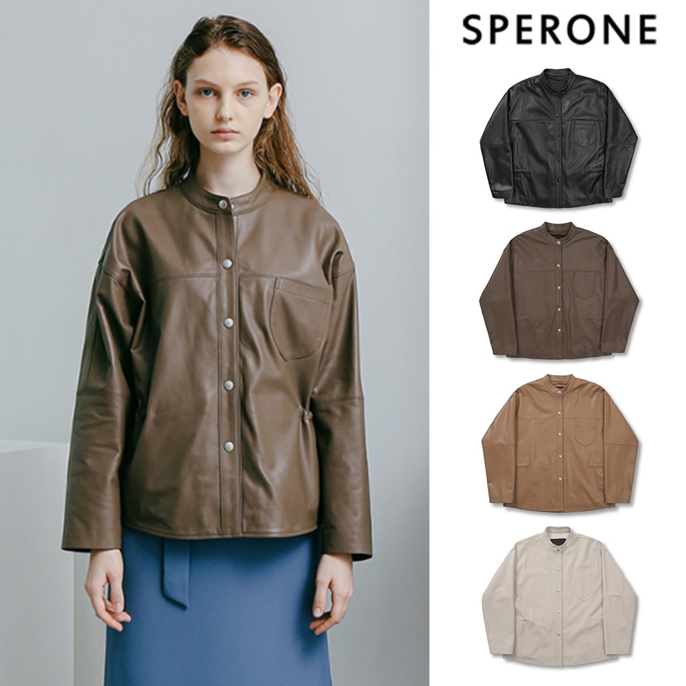 [SPERONE] Lambskin Minimal Shirt Jacket