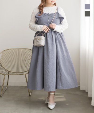 大きいサイズ レディース LL 3L 4L XL XXL XXXL CLETTEオリジナルバックリボンフリルキャミワンピース