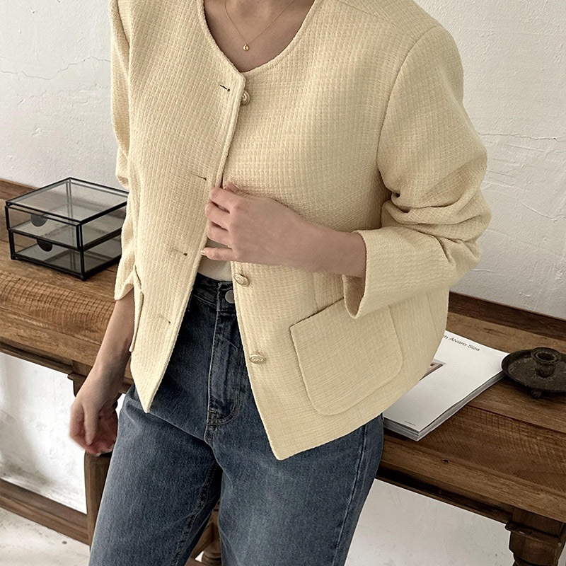 [春の新商品/結婚式お呼ばれスタイル] ノーカラーベラツイードジャケット3color