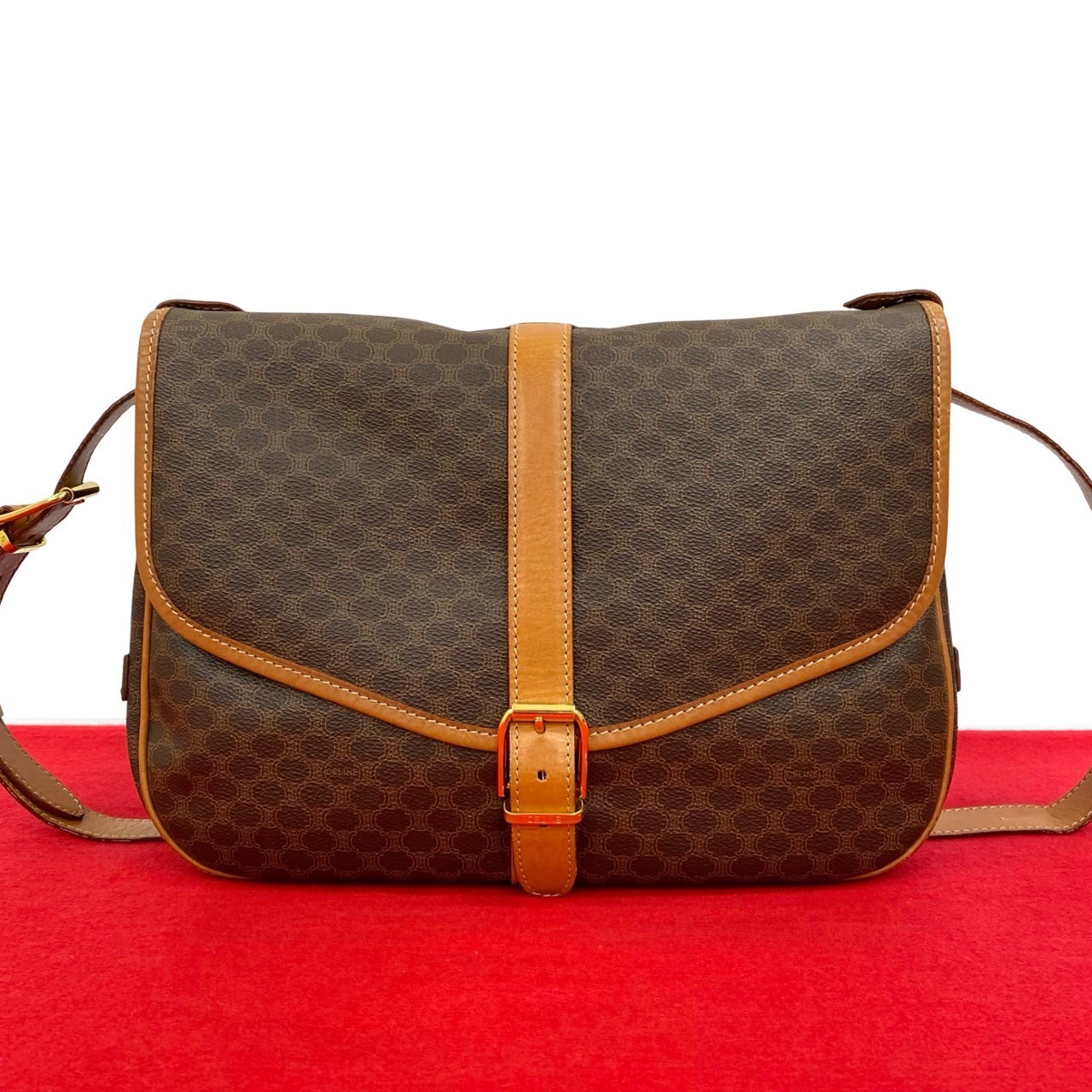 ヴィンテージ マカダム ブラゾン 柄ショルダーバッグ レザー PVC ブラウン 013-5