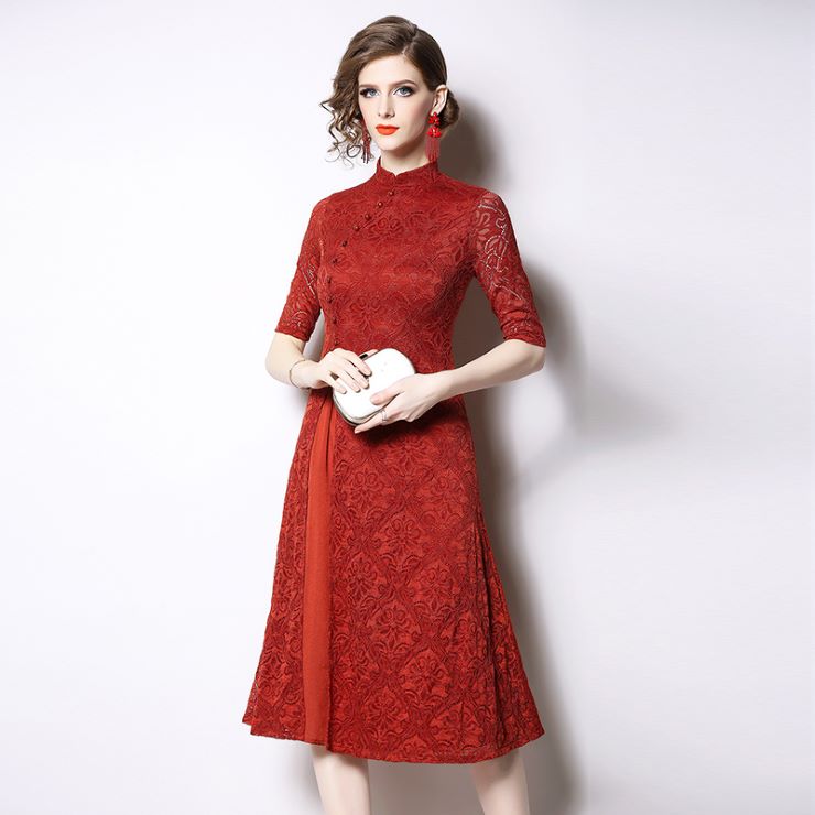 チャイナドレス風総レースワンピース パーティードレス 結婚式 ワンピース フォーマル 披露宴 卒業式 入学式 発表会 二次会 20代 30代 40代 大人 レディース 春 夏 秋 冬