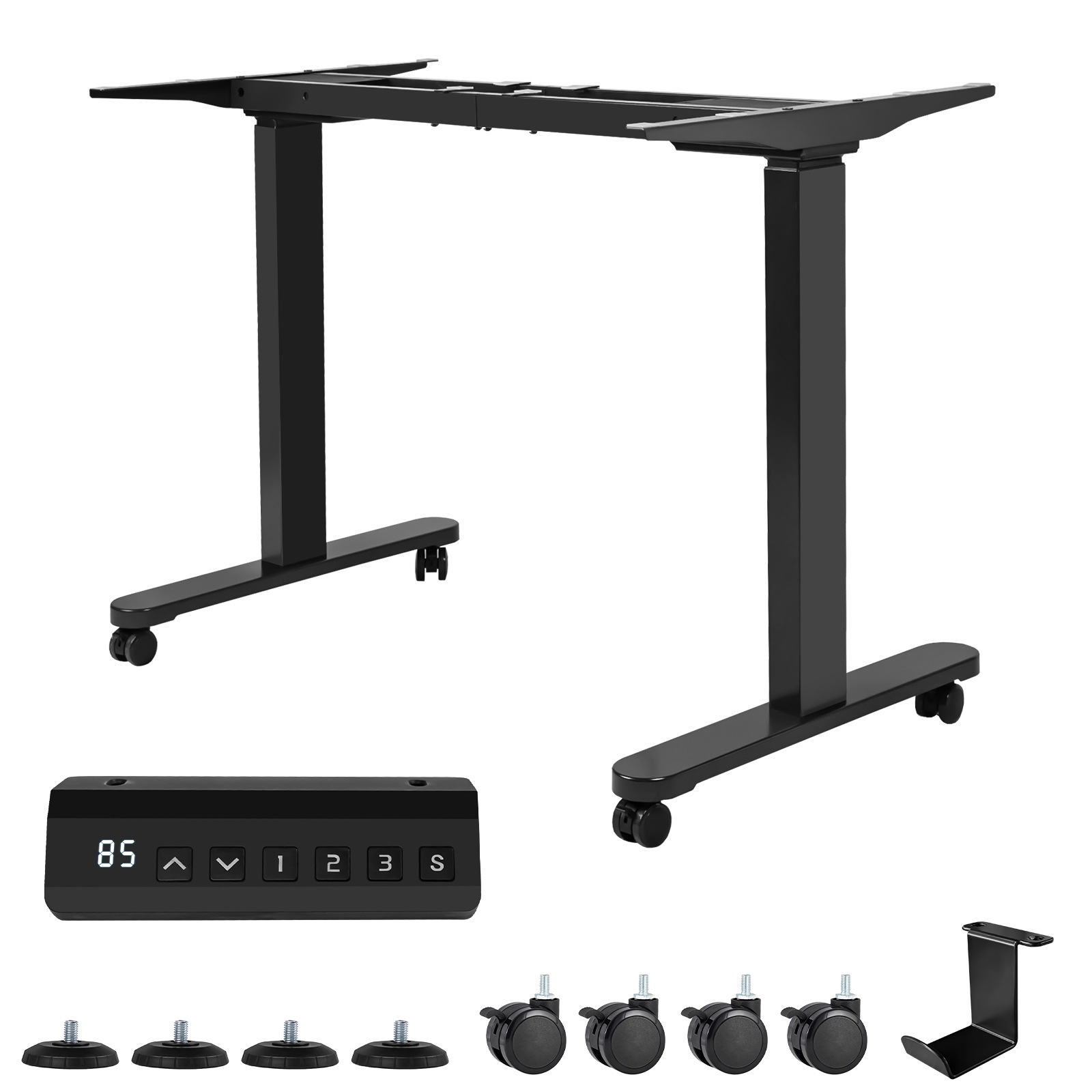 【当日発送&送·料·無·料】スタンディングデスク 昇降デスク デュアルモーター 電動昇降式デスク 71cm-119cm 高さ調節 キャスター付き 収納フック付き 静音 オフィスデスク ブラック-316