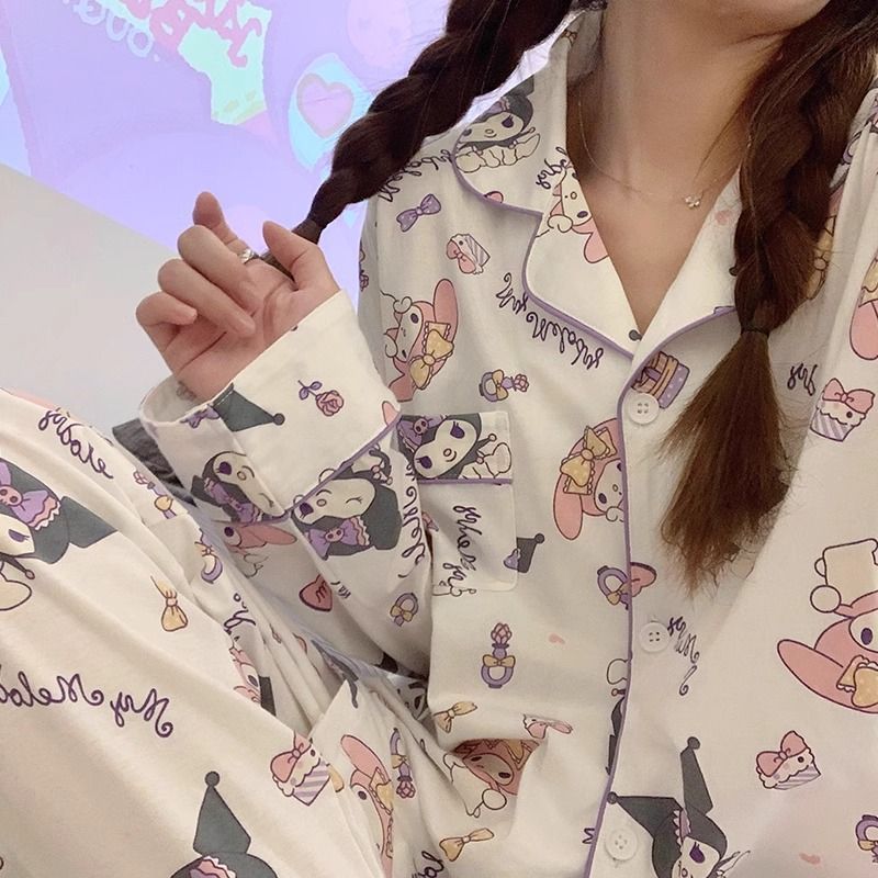 【極速出荷】ミミロティ純綿長袖パジャマ女性可愛いホームウェアセット