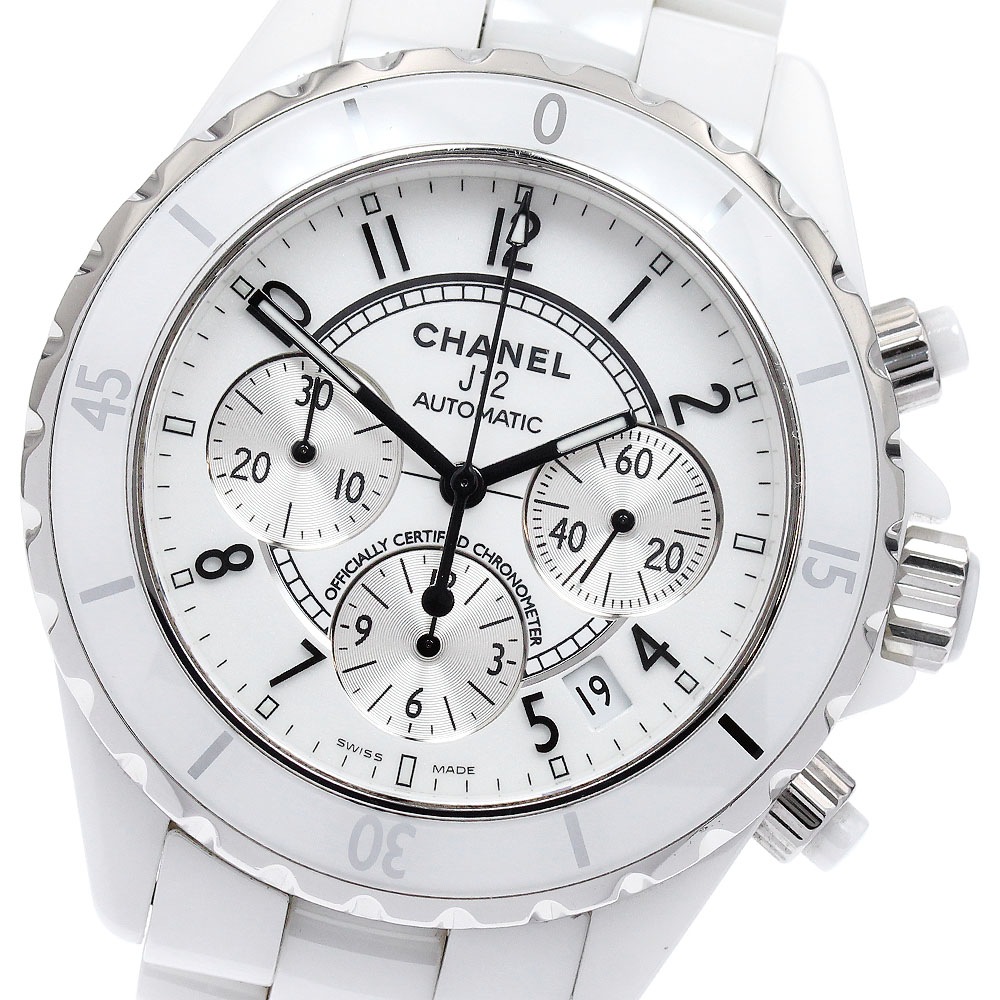 シャネル CHANEL H1007 J12 白セラミック デイト クロノグラフ 自動巻き メンズ _900246【中古】