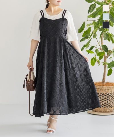 大きいサイズ レディース LL 3L 4L XL XXL XXXL CLETTEオリジナルフリルチェックマルチストラップワンピース