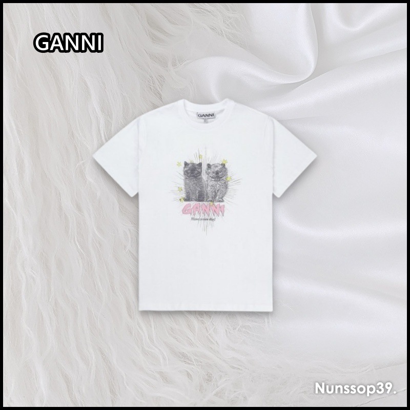 GANNI T4060 151 キートン ロゴ Tシャツ