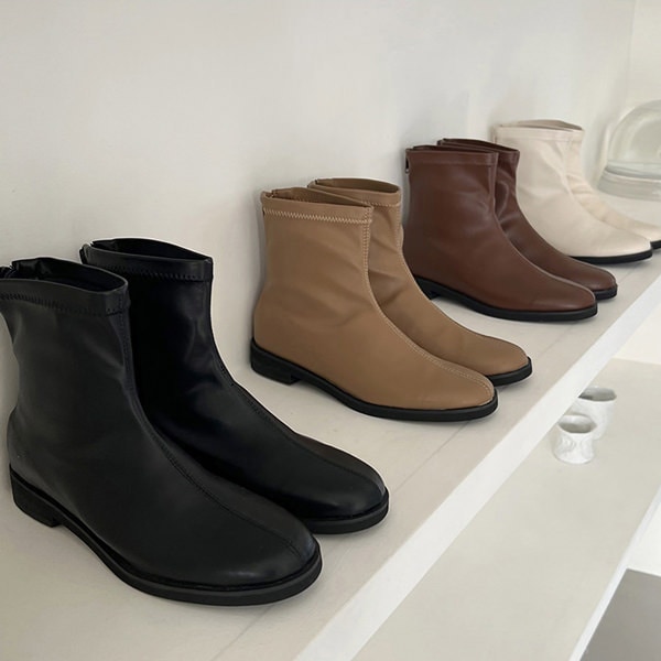 ショートブーツ バックジップ レディース 黒 茶 キャメル アイボリー