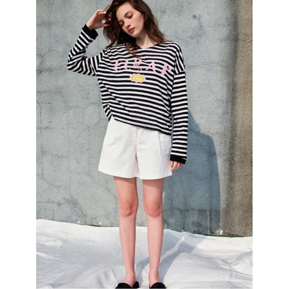 SORRYTOO LOVE (SORRY, TOO LOVE) (ごめんなさい愛しすぎ) ルーズフィットドロップショルダーストライプ Tシャツ_ブラック