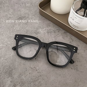 韓国版復古ネットレッドモデル四角い黒の太枠フラットミラー女性の痩せ顔怠け者の凹型型眼鏡フレーム