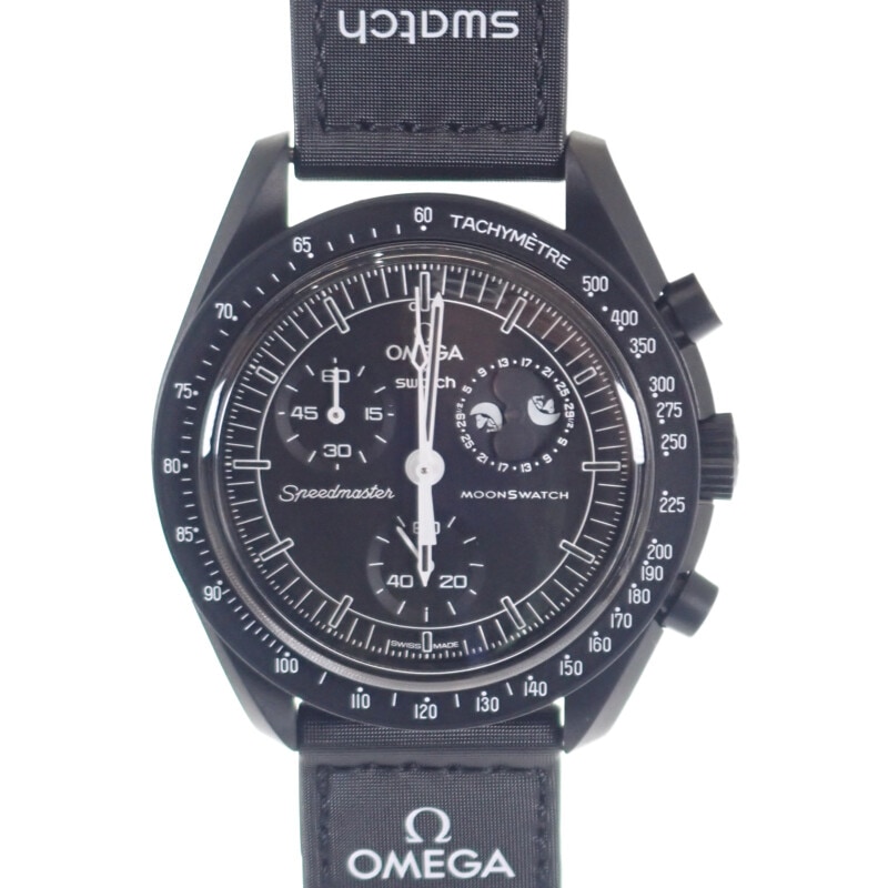 ミッショントゥザムーンフェイズ スヌーピー SO33B700 腕時計 セラミック ナイロン クオーツ ブラック文字盤【Sランク】