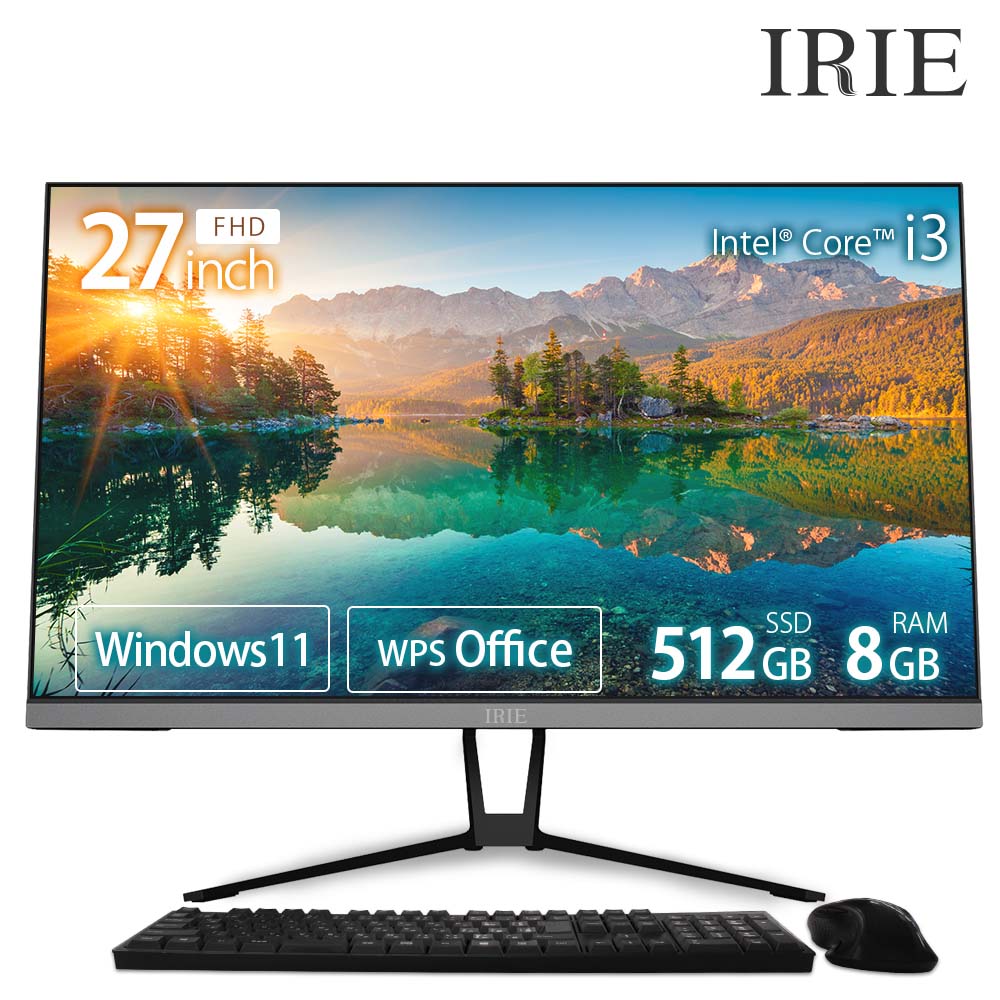 デスクトップパソコン Office付き 27インチ 一体型 Core i3-1115G4 512GB 8GBメモリ WPS Office キーボード マウス 1年保証 FFF-ALPC2702