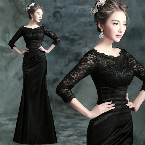 マーメイドドレス 長袖 ロング カラードレス 黒 安い パーティードレス 演奏会 結婚式 イブニングドレス 二次会 フォーマルドレス 発表会 ウエディングドレス