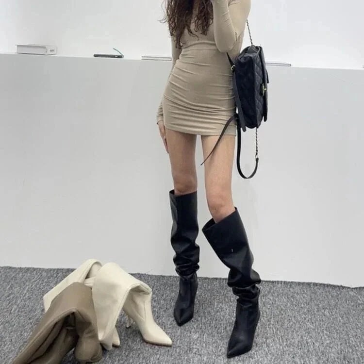 ロングブーツが復活! 秋冬ファッション レディースブーツ おしゃれ ポインテッドトゥ 身長アップ 美脚 ブーツ ニーハイブーツ 百掛け 厚底 ブーティー 美脚 歩きやすい