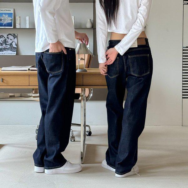 男女共用ステッチ 生デニム ワイド デニムパンツ UJ-JEA-8070