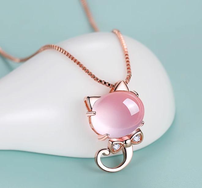 ねこ ネックレス ペンダント かわいい レディース チェーン スターリングシルバー S925 ホワイト セカドニー ジルコニア シンプル アジャスター 鎖骨 アクセサリー 普段使い 誕生日 母の日 プ