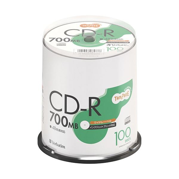(まとめ) TANOSEE バーベイタム データ用CD-R 700MB 48倍速 ホワイトワイドプリンタブル スピンドルケース SR80FPW100T2 1パック(100枚) (×3セット)