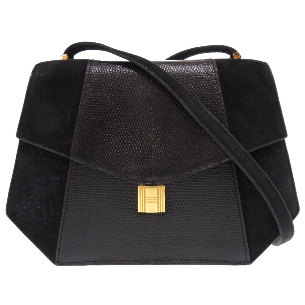 ラプソディ ヴィンテージ ショルダーバッグ ドブリス/リザード ブラック 不明刻印 0662【中古】 レディース 220,000円