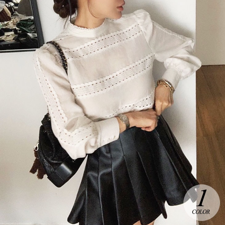 ブラウス シャツ 長袖 レディース ブラウス 春 おしゃれ レース スプライシング シャツ 長袖 フォーマルブラウス トップス 春 秋 レディース コットン 綿 パフスリーブ プルオーバー プルオーバ